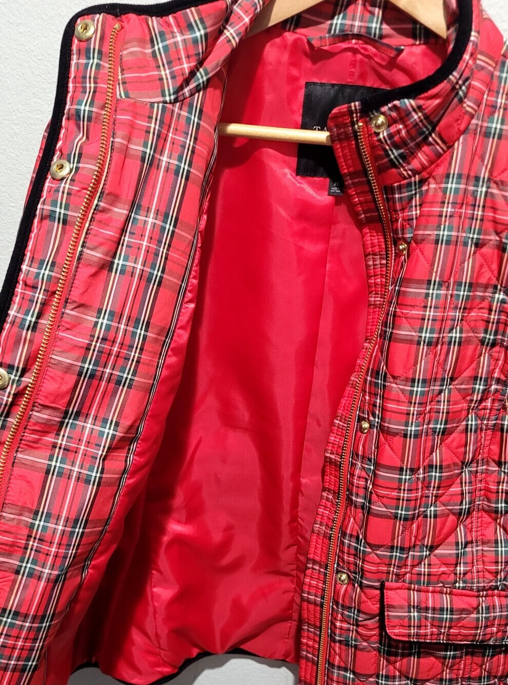 Talbots Apple Cider Plaid Quilted Jacket XS Red Tartan Snap Zip Front - Picture 8 of 11